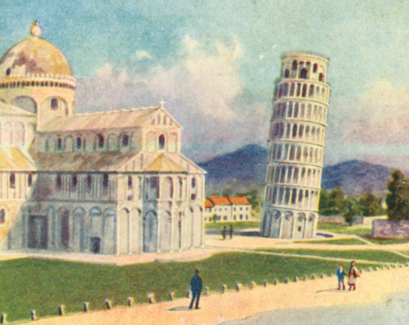 A pisai székesegyház és a ferde torony (színes litográfia) alkotó: English School