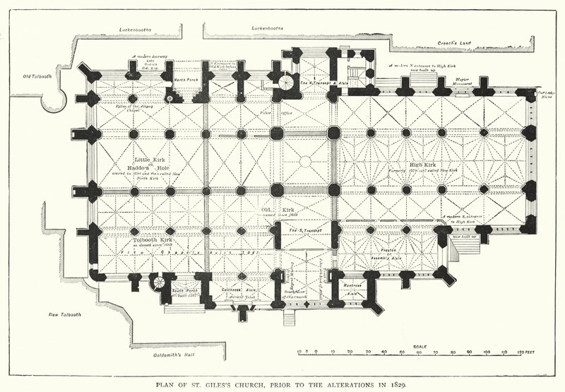 A Szent Giles-templom alaprajza az 1829-es átalakítások előtt (metszet) alkotó: English School