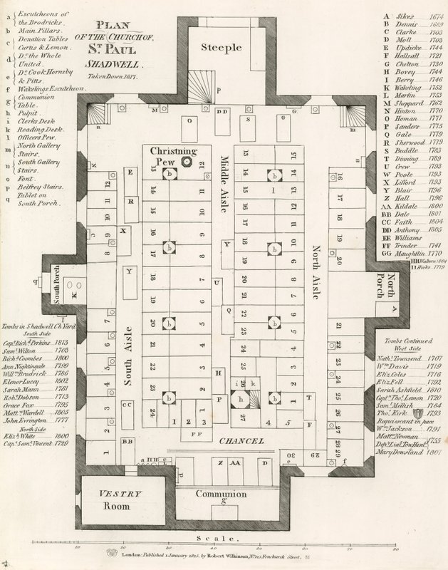 A londoni Shadwell Szent Pál-templom terve, 1817-ben bontották le alkotó: English School