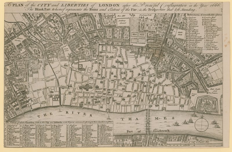 London City és Liberties terve az 1666-os szörnyű tűzvész után alkotó: English School