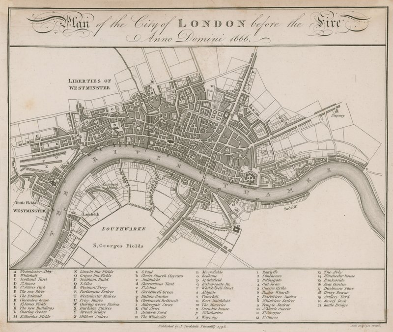 London City terve az 1666-os tűzvész előtt alkotó: English School