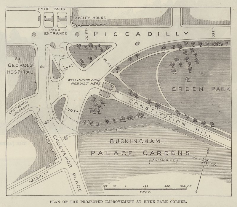 A Hyde Park Corner tervezett fejlesztésének terve (metszet) alkotó: English School