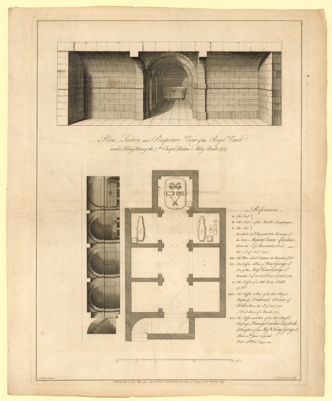 A VII. Henrik király kápolna alatti királyi boltozat terve, Westminster Abbey, 1737-ben épült alkotó: English School