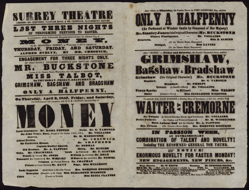 A Surrey Theatre által kiállított számla alkotó: English School