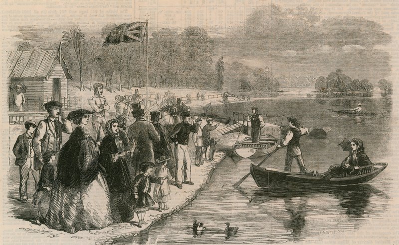 Élményhajók a vízen a Regents Parkban alkotó: English School