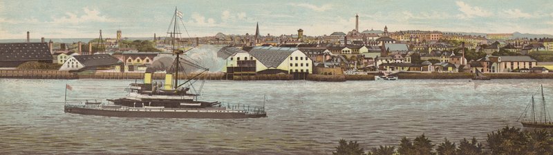 Plymouth: Devonport és HMS Devastation (színes litho) alkotó: English School