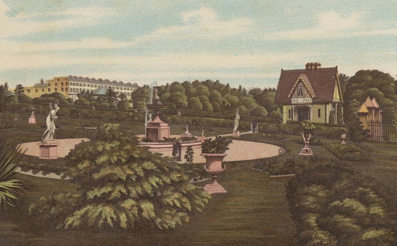 Plymouth: Swiss Lodge and Gardens, Devonport Park (színes litho) alkotó: English School