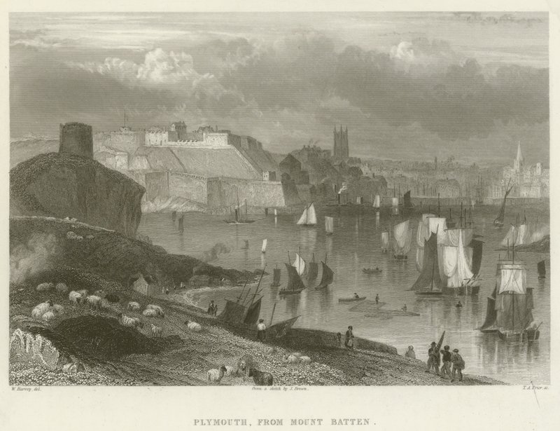 Plymouth, a Mount Battenről (metszet) alkotó: English School