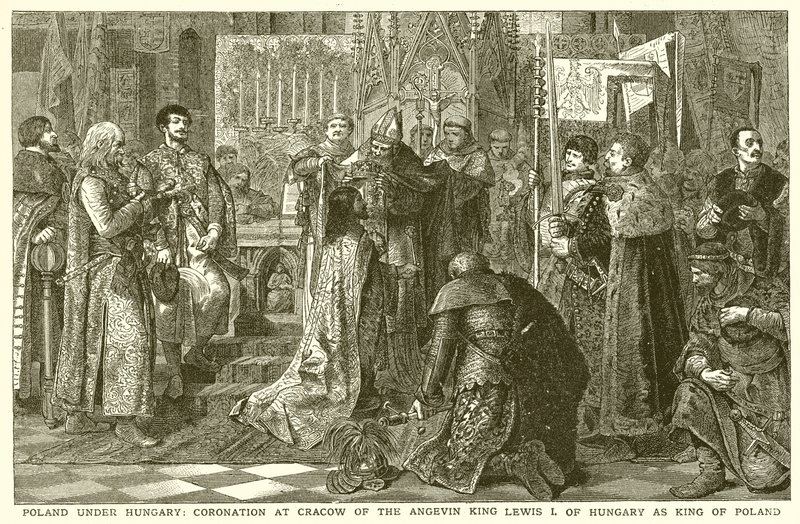 Lengyelország Magyarország alatt: Angevin I. Lewis magyar király lengyel királlyá koronázása Krakkóban alkotó: English School