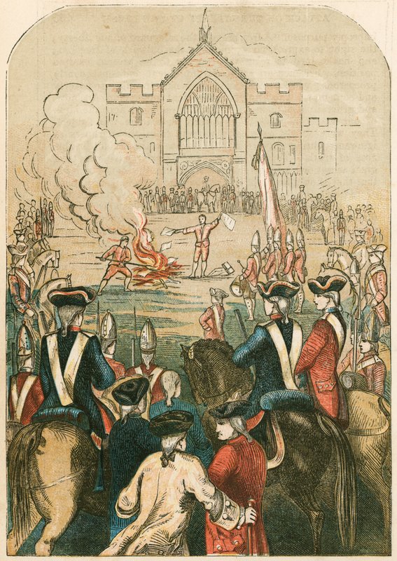 „Alkotmányos lekérdezéseknek” nevezett politikai lapok, amelyeket a hóhér égetett el, 1751 alkotó: English School