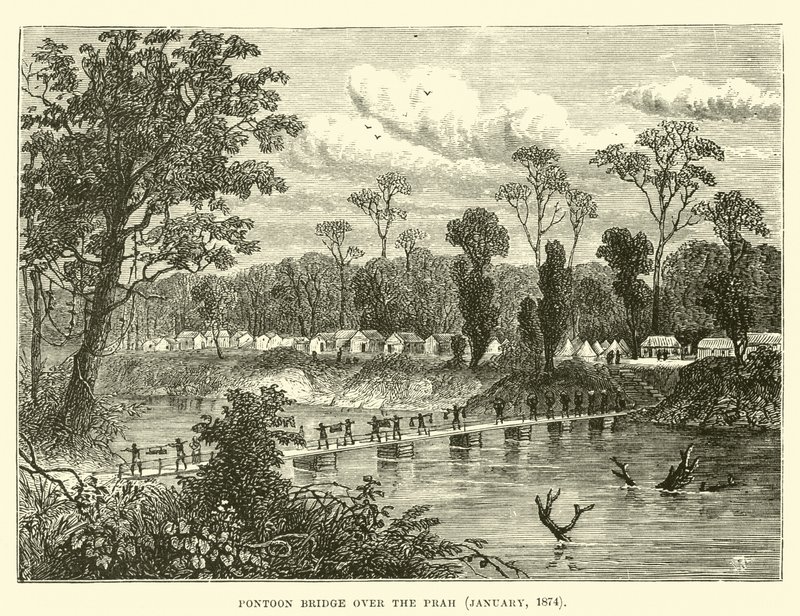 Pontonhíd a Prah felett, 1874. január alkotó: English School