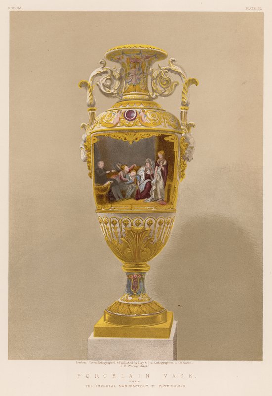 Porcelán váza a szentpétervári császári manufaktúrából (kromolito) alkotó: English School