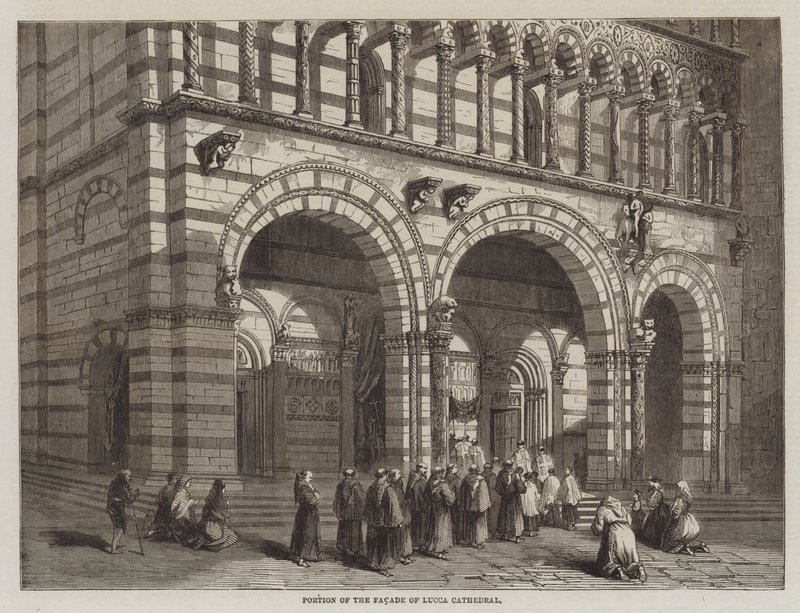 A luccai székesegyház homlokzatának része (metszet) alkotó: English School