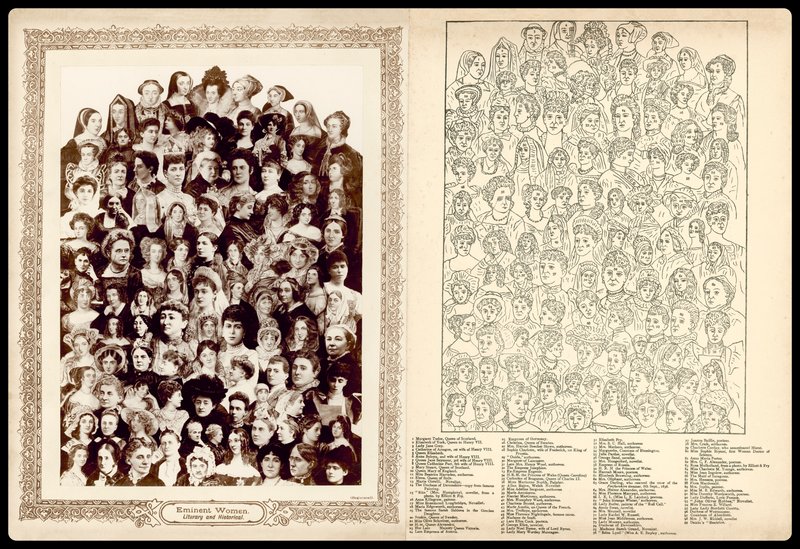 Portré montázs, 1910 körül: Jeles irodalmi és történelmi nők (litho) alkotó: English School
