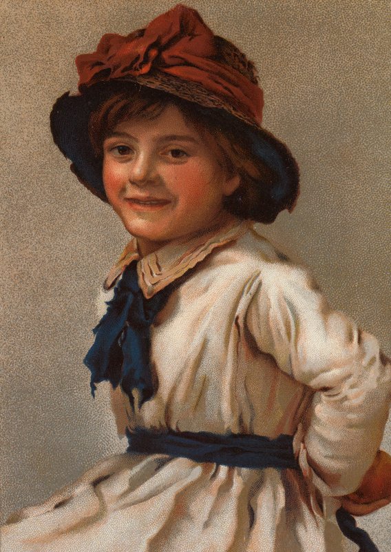 Egy kalapot viselő fiatal lány portréja (chromolitho) alkotó: English School