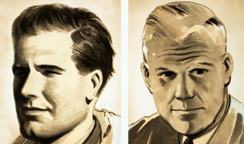 Guy Gibson parancsnok és Dr. Barnes Wallis portréi (gouache papíron) alkotó: English School