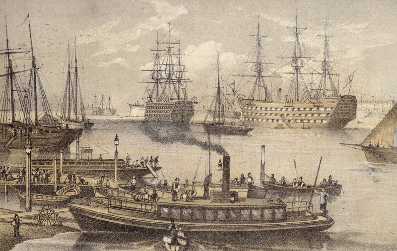 Portsmouth Harbour (színes metszet) alkotó: English School