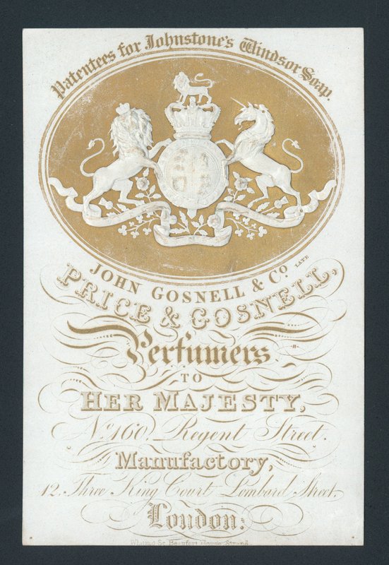 Price és Gosnell, Parfümőrök Őfelségének, kereskedelmi kártya alkotó: English School