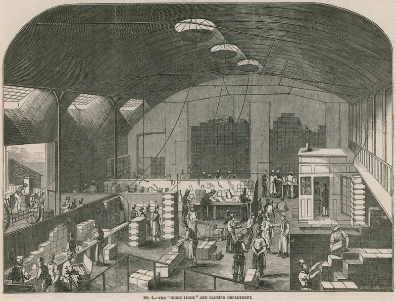 Árak Patent Candle Company dolgozik; Az éjszakai fény és a csomagoló részleg alkotó: English School