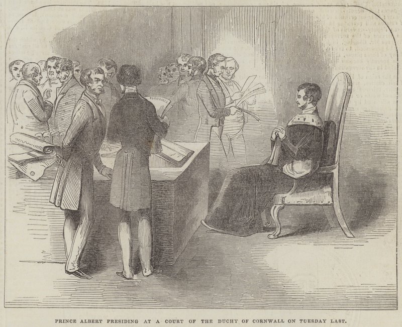Albert herceg elnökölt a Cornwalli Hercegség udvarában kedden (metszet) alkotó: English School