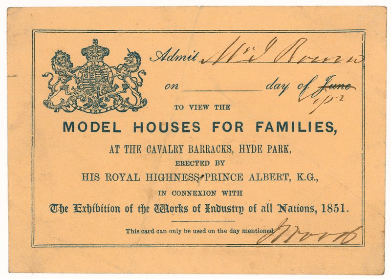 Prince Alberts Model Lodging House, Nagy kiállítás, 1851, Belépőjegy alkotó: English School