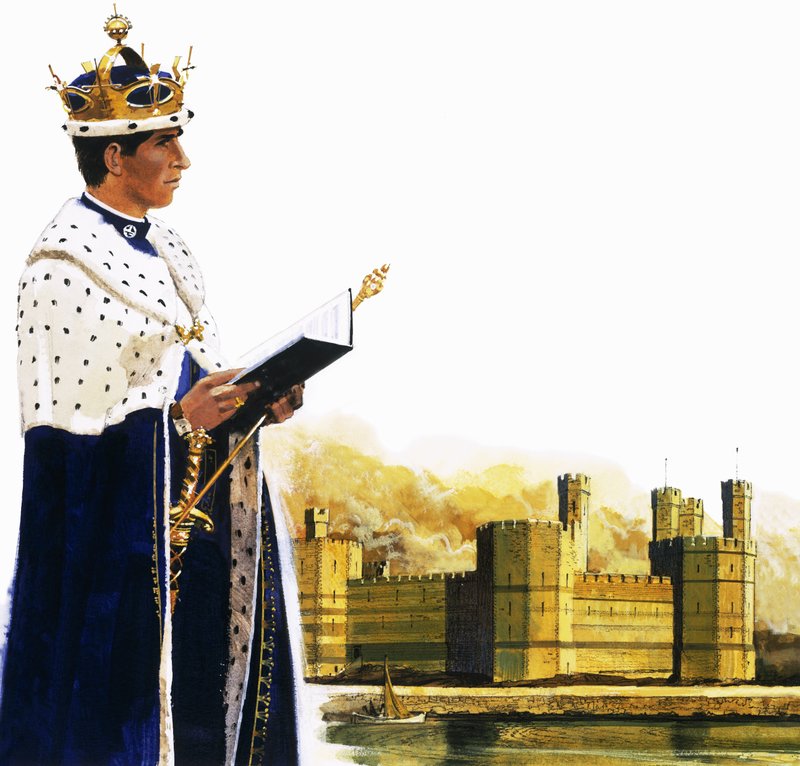 Wales hercege a Caernarvon-kastély előtt alkotó: English School