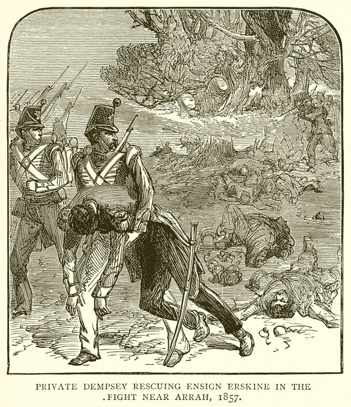 Dempsey közlegény megmenti Erskine zászlóst az Arrah melletti harcban, 1857 alkotó: English School