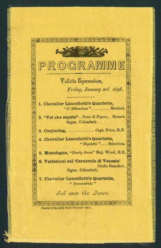 A Vallettai Gimnázium programja, 1896. január 3. (nyomtatás) alkotó: English School