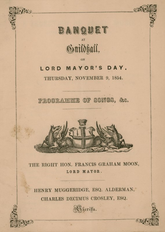 A londoni Guildhallban tartott bankett programja 1854. november 9-én alkotó: English School