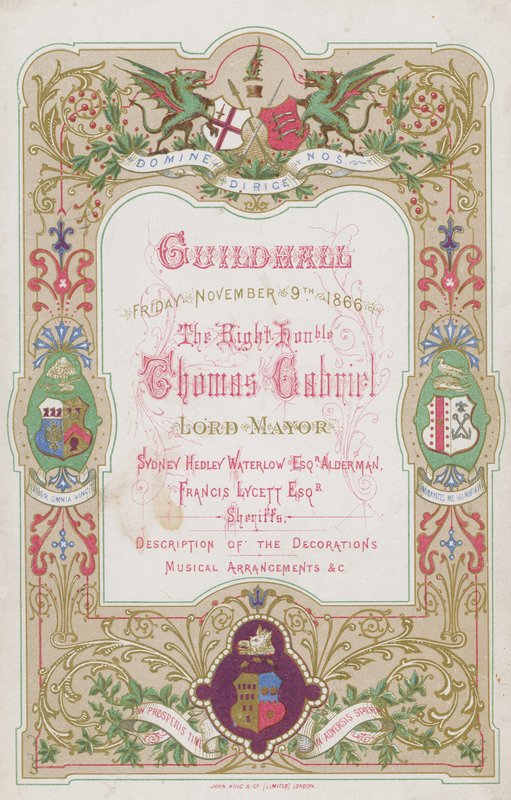 A londoni Guildhallban tartott bankett programja 1866. november 9-én alkotó: English School
