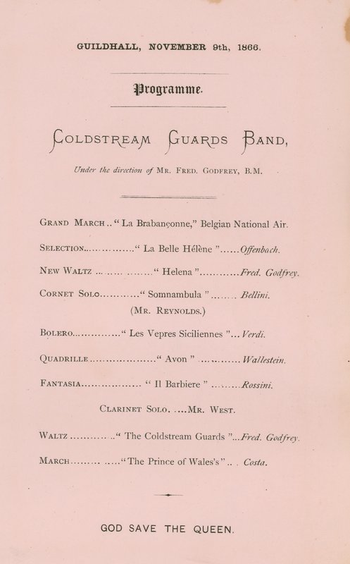 A londoni Guildhallban tartott bankett programja 1866. november 9-én alkotó: English School