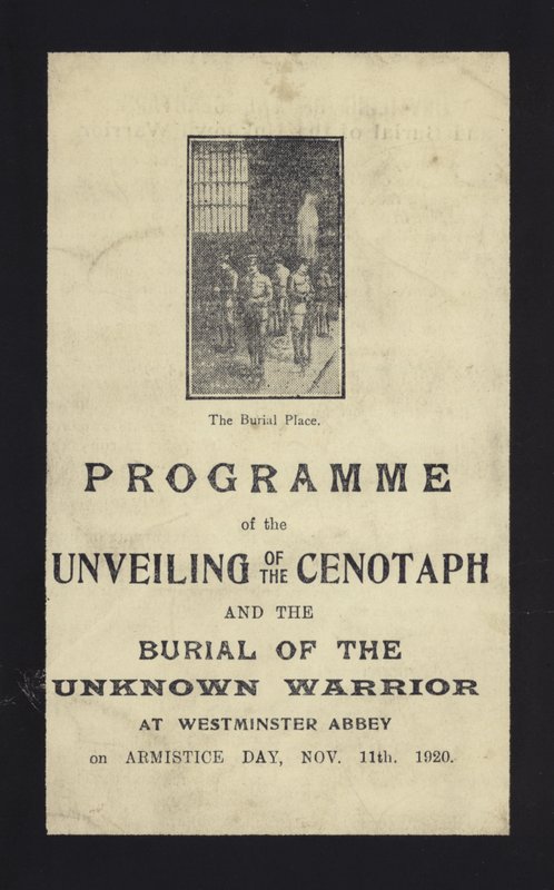 Program a kenotaph leleplezésére és az Ismeretlen Harcos temetésére, Westminster Abbey, London, 1920. november 11. alkotó: English School