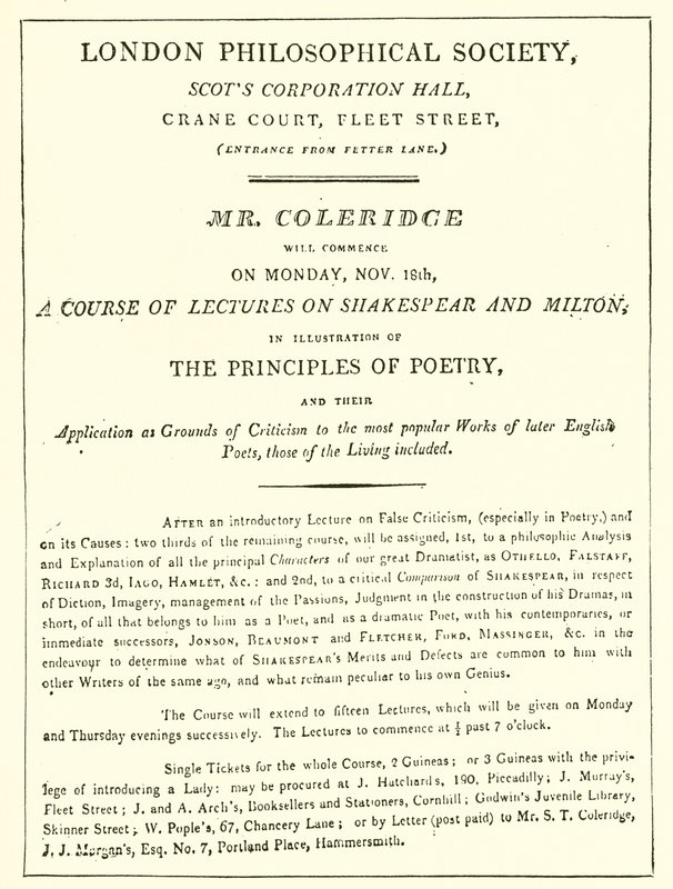 Coleridge 1808-as előadásainak programja alkotó: English School
