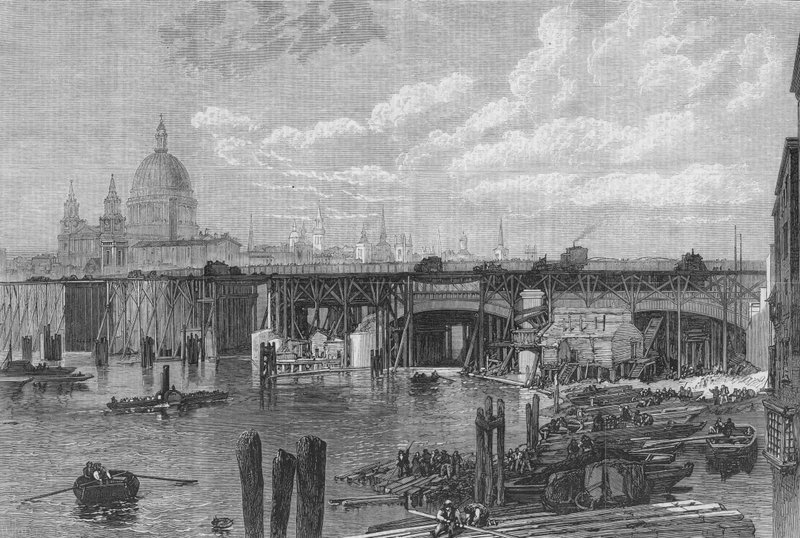 Az új Blackfriars híd építésének előrehaladása alkotó: English School