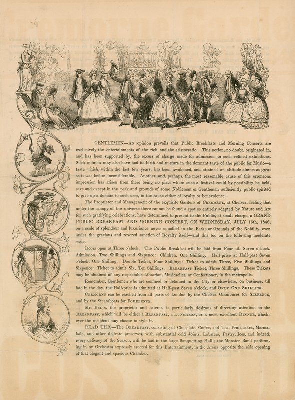 Promóciós szórólap egy 1846. július 15-i nagy nyilvános reggelihez és délelőtti koncerthez alkotó: English School
