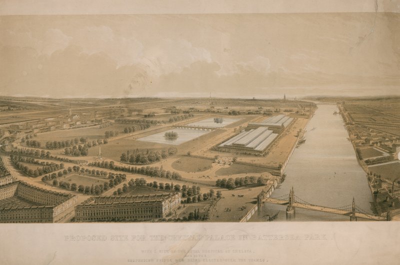 A Crystal Palace javasolt helyszíne a Battersea Parkban alkotó: English School