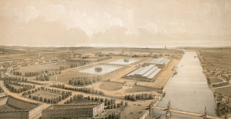 A Crystal Palace javasolt helyszíne a Battersea Parkban alkotó: English School