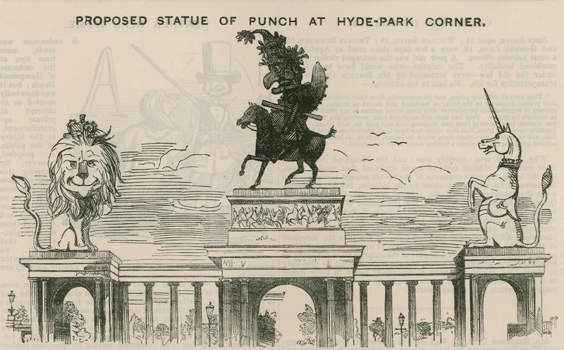 Punch javasolt szobra a Hyde Park Cornernél alkotó: English School