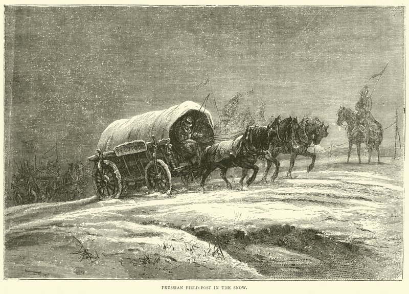 Porosz tereposzlop a hóban, 1870. október alkotó: English School