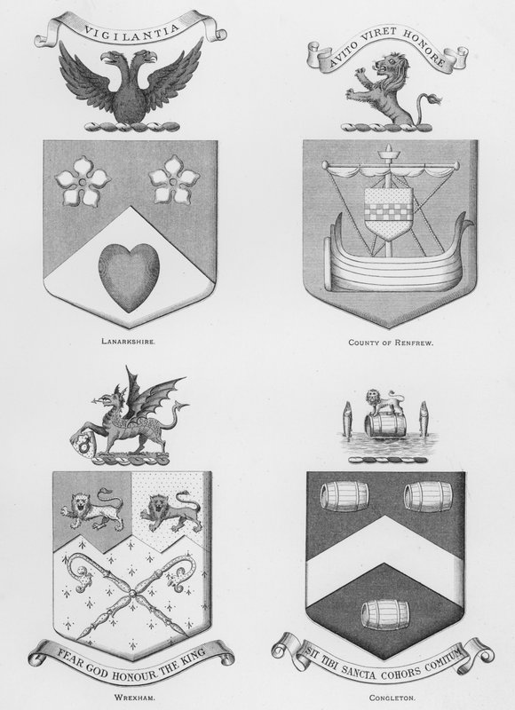 Nyilvános fegyverek: Lanarkshire; Renfrew megye; Wrexham; Congleton (metszet) alkotó: English School