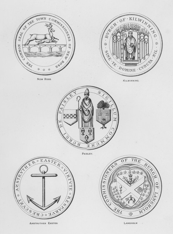 Nyilvános fegyverek: New Ross; Kilwinning; Paisley; Anstruther Easter; Langholm (metszet) alkotó: English School