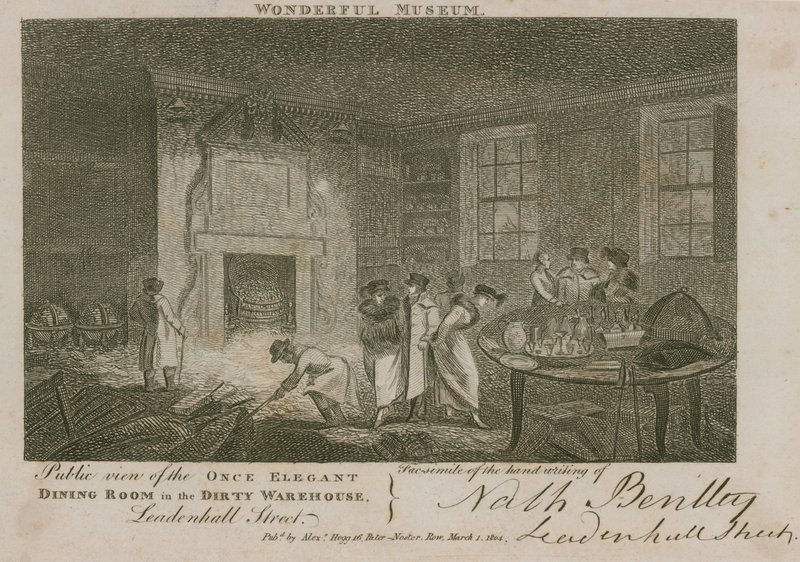 Nyilvános nézet az egykor elegáns étkezőről a koszos raktárban, a Leadenhall Streeten, Londonban alkotó: English School