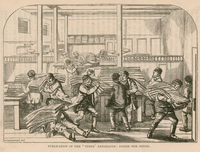 A Times újság megjelenése – az irodában alkotó: English School