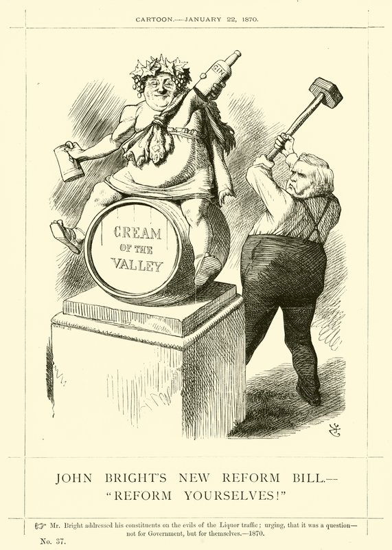 Karikatúra John Brightról: John Bright új reformjavaslata, "Reformáljatok magatokat!", 1870. január 22. (metszet) alkotó: English School