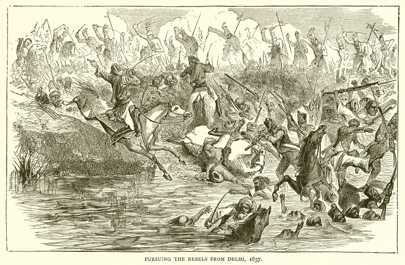 A lázadók üldözése Delhiből, 1857 alkotó: English School