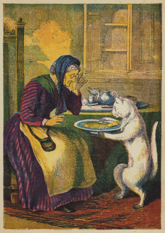 Puss Brings in Fish (színes litográfia) alkotó: English School