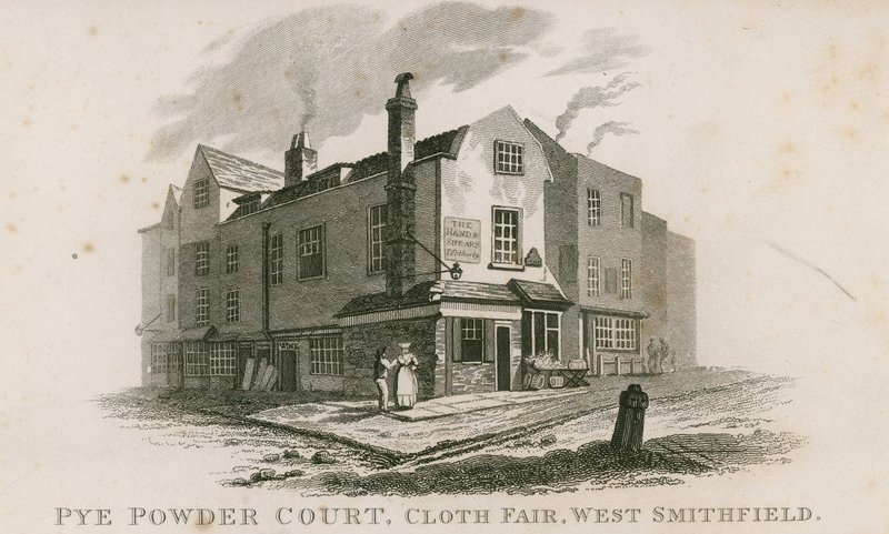 Pye Powder Court, Cloth Fair, West Smithfield, a Sign of the Hand and Shears nyilvános házban alkotó: English School