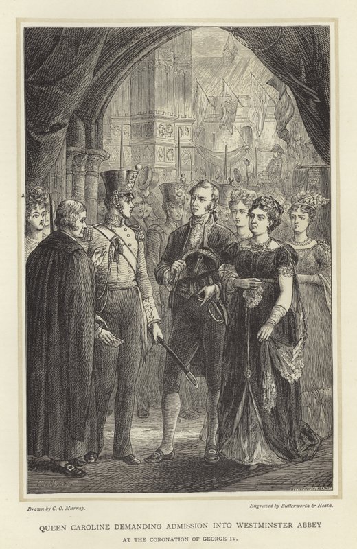 Caroline királynő bebocsátást követel a Westminster Abbey-be alkotó: English School