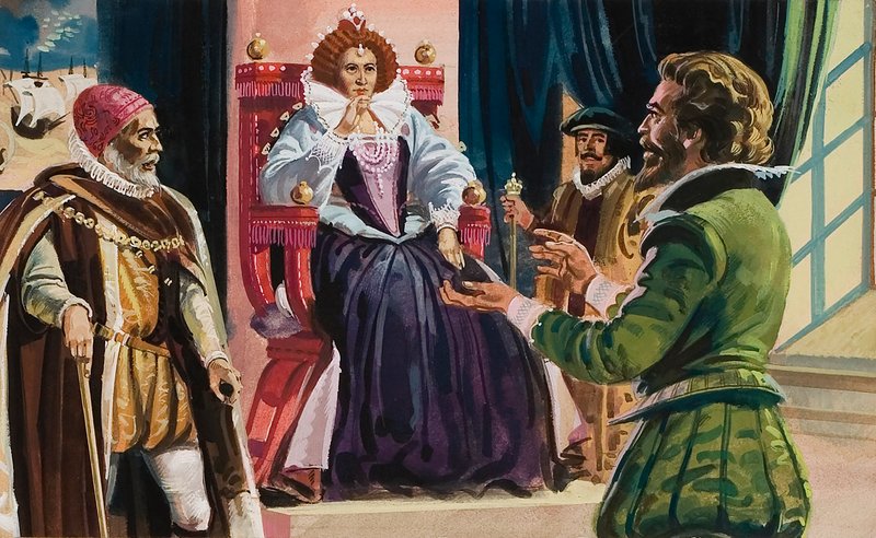 I. Erzsébet királynő (1533-1603) és Sir Francis Drake (1540-96) (gouache, papír) alkotó: English School