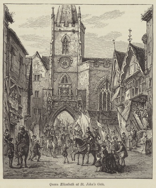Erzsébet királynő a Szent János-kapunál (metszet) alkotó: English School